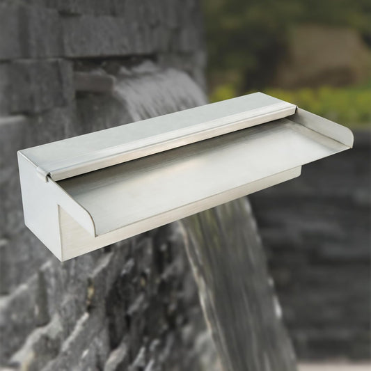 12 Inch Pool Fountain 304 Stainless Steel Waterfall Spillway with Pipe Connector Kits, Wider Water Flow Sheer Descent Platform Water Feature Fountain for Swimming Pool, Outdoor Garden Decor-VerdiqueGarden