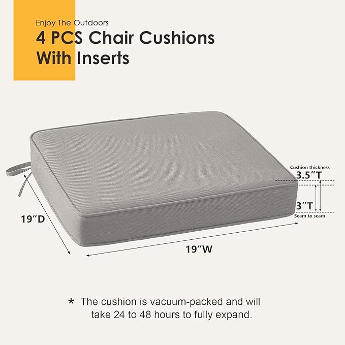 Outdoor Sunbrella Square Corner Seat Cushion, 19"x19"x3", Set of 4, Non Slip Outdoor Seat Cushion Pads with Removable Cover for Patio Furniture, Garden Yard Lawn, Specrtum Pebble-VerdiqueGarden