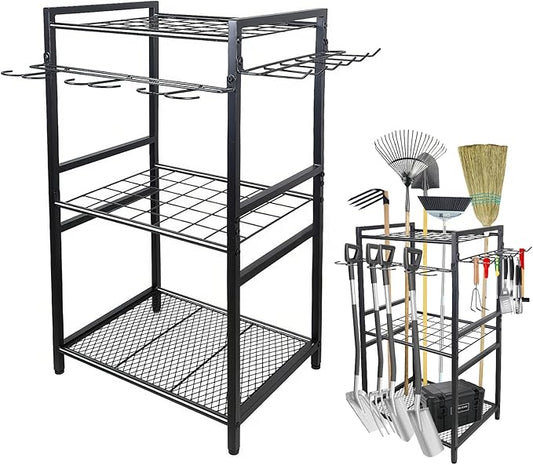 3 Tier Garden Tool Organizer, Yard Tool Tower Rack, Tool organizer up to 78 Tools, Heavy Duty Garden Tool Organizer for Garage, Yard, Patio, Shed, Indoors and Outdoors, Black-VerdiqueGarden