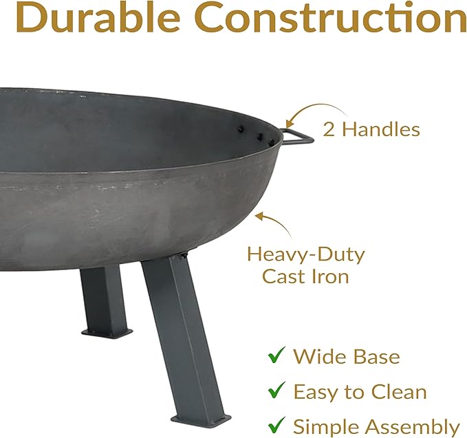Sunnydaze 34-Inch Cast Iron Heavy-Duty Fire Pit for Outside - Wood-Burning Outdoor Fire Pit Bowl with Handles - Steel Finish-VerdiqueGarden