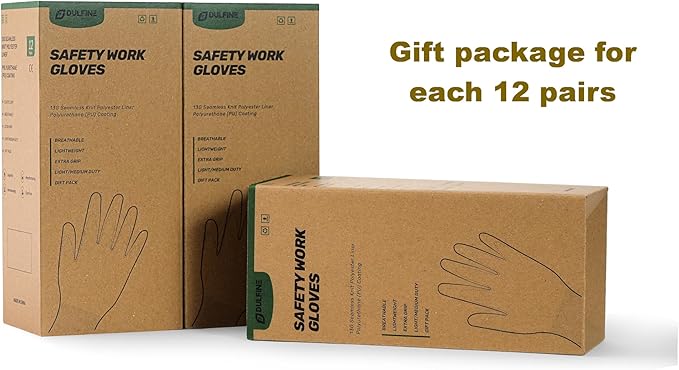 DULFINE Safety Work Gloves PU Coated-12 Pairs,White Seamless Knit Glove with Polyurethane Coated Smooth Grip on Palm & Fingers, for Men and Women, Ideal for General Duty Work (Medium)-VerdiqueGarden