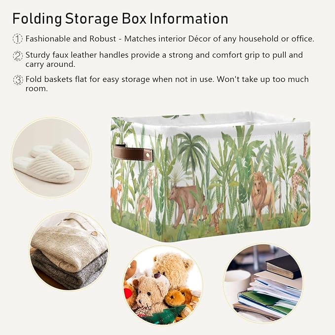 Animal Rectangular Storage Basket Organizer Bin Shelf Baskets For Home Office Dorm Lions Tigers Bears Giraffes Forests-VerdiqueGarden
