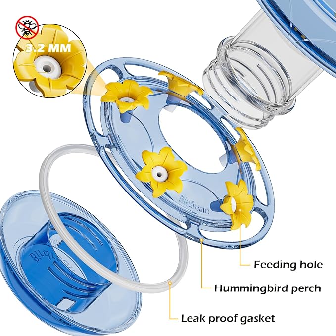 Birdream Hummingbird Feeder for Outdoors Hanging, 20oz Hummingbird Feeders with 5 Bee Guard Feeding Ports & Built-in Ant Moat Brush Leak-Proof for Outside Gifts for Women - Blue-VerdiqueGarden