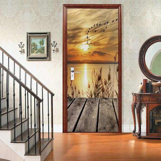 3D Door Stickers Murals Peel and Stick - PIER - Door Wallpaper Self-Adhesive Door Decals Removable PVC Waterproof Door Poster for Bedroom Living Room Door 30.3" x 78.7"-VerdiqueGarden