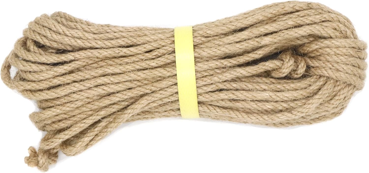 50 ft 1/4 inch (6mm) Jute Twine Rope, Clothesline Natural 4 Strands Jute Rope for DIY Arts Crafts, Garden, Home Decorating-VerdiqueGarden