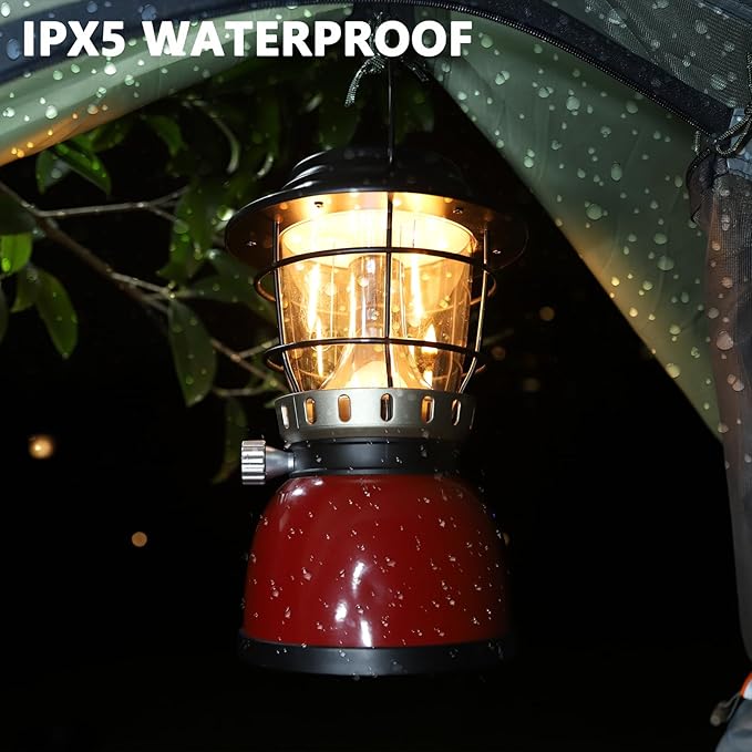 LED Camping Lantern Rechargeable Stepless Dimming Vintage Tent Lamp, 4000mAh Power Bank, IPX5 Waterproof Portable Hanging Camping Tent Light for Camping Hiking Emergency and Power Outage-VerdiqueGarden