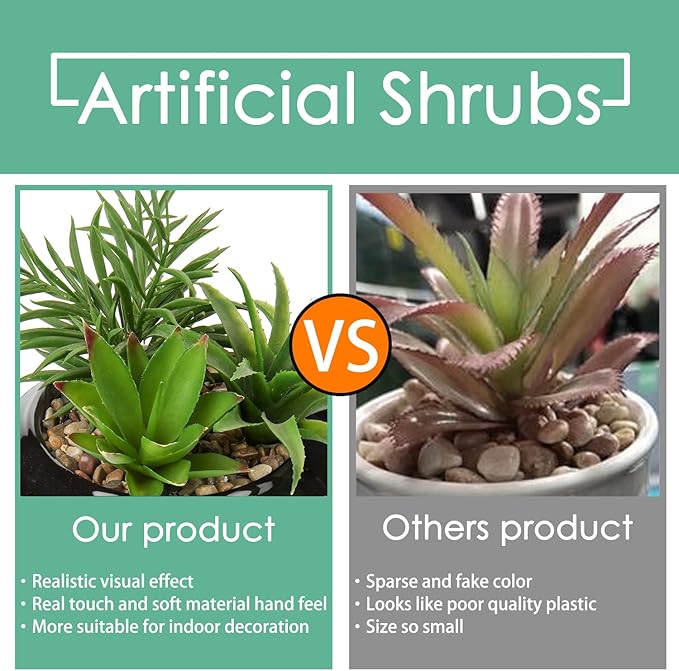 Hollyone Large Artificial Succulents Plants Faux Succulents in Pots Fake Succulent Potted Plants with Black Ceramic Pot for Home Decor Office Desk Bathroom Living Room Indoor & Outdoor Decorations-VerdiqueGarden