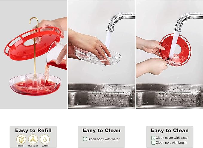 Hummingbird Feeders for Outdoors Hanging (2 Pack), 5 Feeding Ports 16 oz Plastic Hummingbird Feeder, Bee-Proof Leak-Proof No Drip, Easy to Clean with Cleaning Brushes-VerdiqueGarden