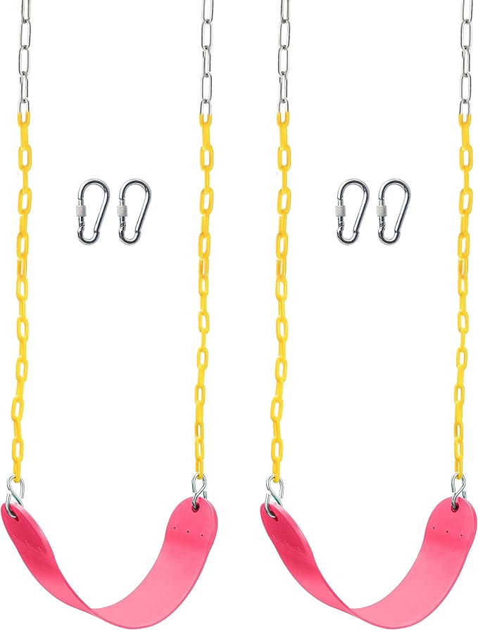 TURFEE 2 Packs Heavy Duty Swing Seat, Swing Set Accessories Replacement with 4 Snap Hooks for Kids Outdoor Play Playground, Trees, Swingsets, Playground(Pink)-VerdiqueGarden