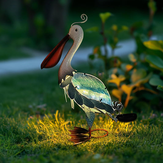 HONGLAND Solar Metal Pelican Statues Garden Sculpture & Statues, 19 Inch Glass Outdoor Pelican Yard Art Coastal Ocean Bird Decor Lawn Ornament for Backyard Porch Patio Decor（Blue）-VerdiqueGarden