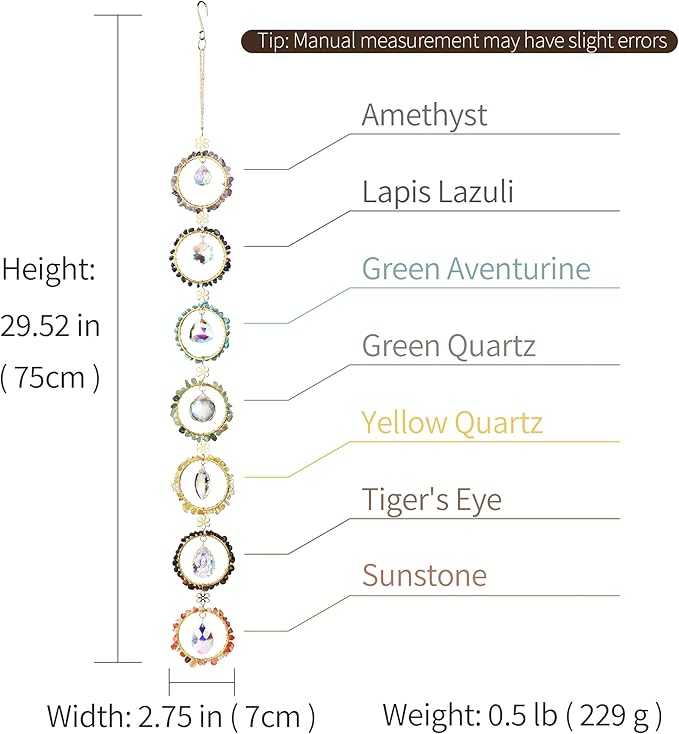 Healing Crystal Energy Wind Chime, 7 Chakra Crystal Sunlight Catcher, Meditation Home Decoration, Gem Wall Decoration, Birthday Gift, Healing Crystal Energy Sunlight Catcher-VerdiqueGarden