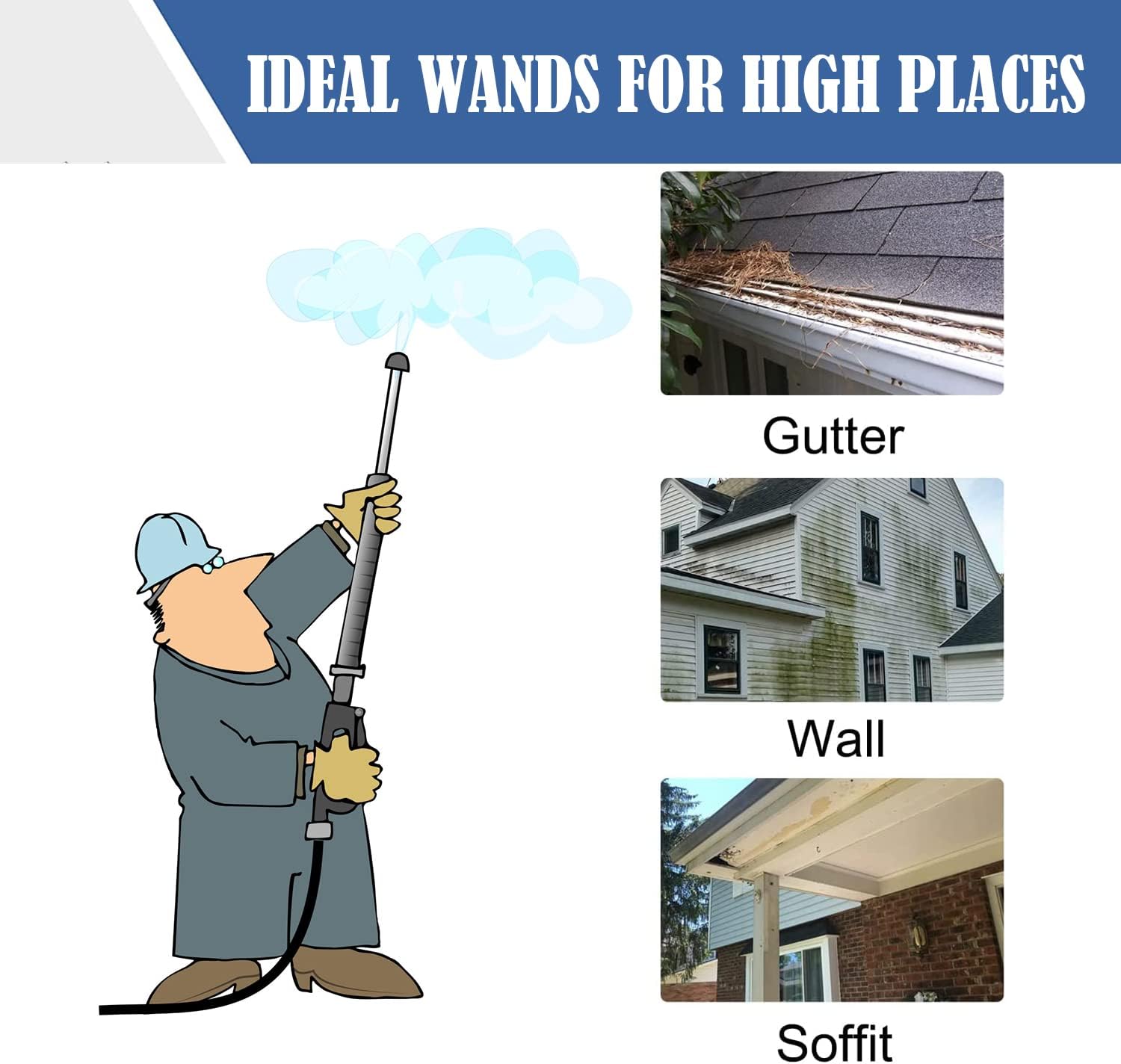 Selkie Pressure Washer Extension Wand, 60" Power Washer Extension Wand with 3pcs Curved Rod Lance& 7 Spray Nozzle Tips,Gutter Cleaner Attachment, 1/4” Quick Connect Fitting, 4000 PSI-VerdiqueGarden