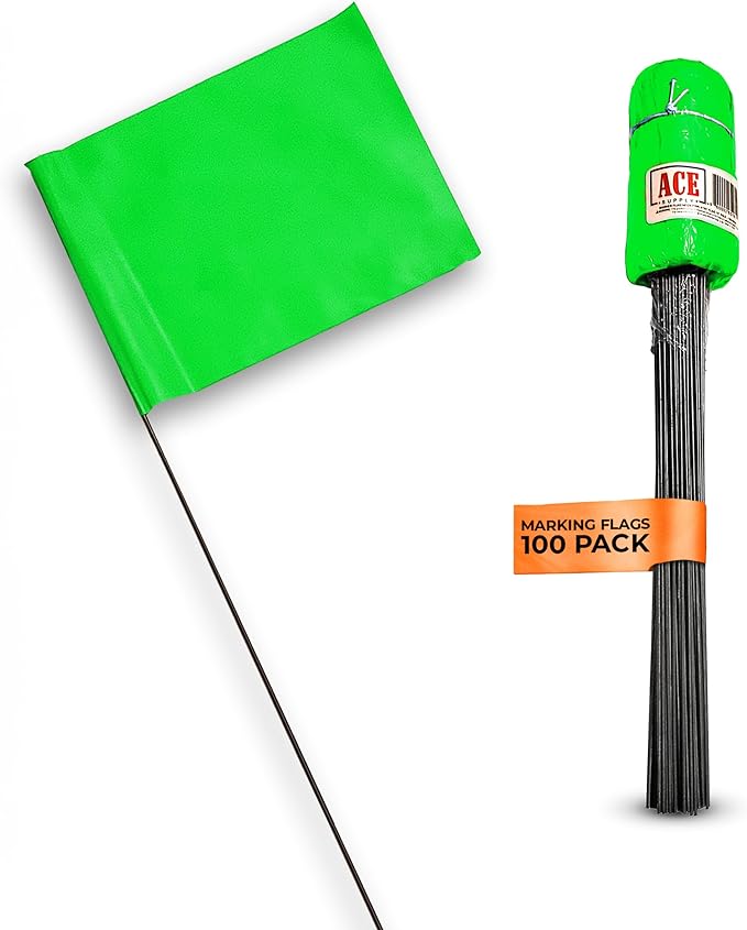 Green Marking Flags 100 Pack - 4x5x15 Inch Green Flags for Yard - Markers For Lawn, Irrigation, Landscaping, Survey & Sprinkler Head Marking-VerdiqueGarden