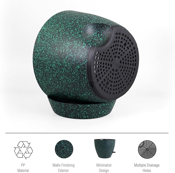 12 inch Large Self Watering Pots for Indoor Outdoor Plants, Flower Plant Pots with Mesh Drainage Holes for Garden House Plants, Plastic Planters for Home Plants, Black with Green Speckles-VerdiqueGarden