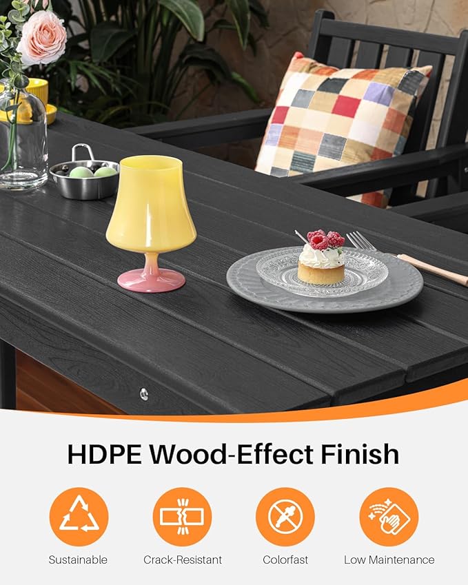 HDPE Patio Bar Table, 41" Rectangle Outdoor Bar Tables Counter Height Table, Adirondack Outdoor Bar Height Table, HDPE Outside Pub Tables for Balcony, Deck, Backyard, Poolside, Obsidian-VerdiqueGarden