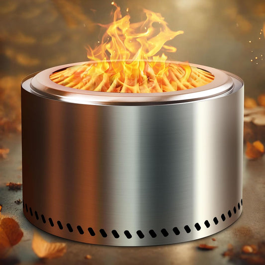 HGD 27.5" Smokeless Fire Pit Outdoor, Stainless Steel Wood Burning Firepit with Secondary Combustion, Backyard Patio Stove for Garden, BBQ & Bonfire-VerdiqueGarden