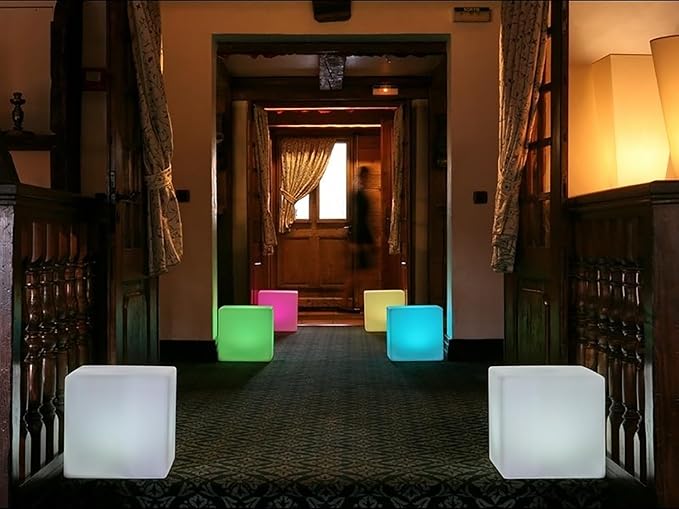Mr.Go 16-inch Rechargeable LED Cube Chair Light, 16 RGB Colors Glow Cube Seat w/Remote, Waterproof LED Cube Table, Color Changing Cube Floor Lamp, Home Bedroom Patio Party Decorative Lighting-VerdiqueGarden
