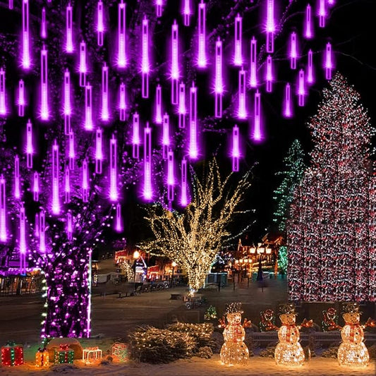 Aokudoni Halloween Decorations Outdoor, Upgraded 16inch/40cm Meteor Shower Rain Lights, Purple Icicle String Lights for Xmas Tree Decoration Holiday New Year Party, UL Plug-VerdiqueGarden