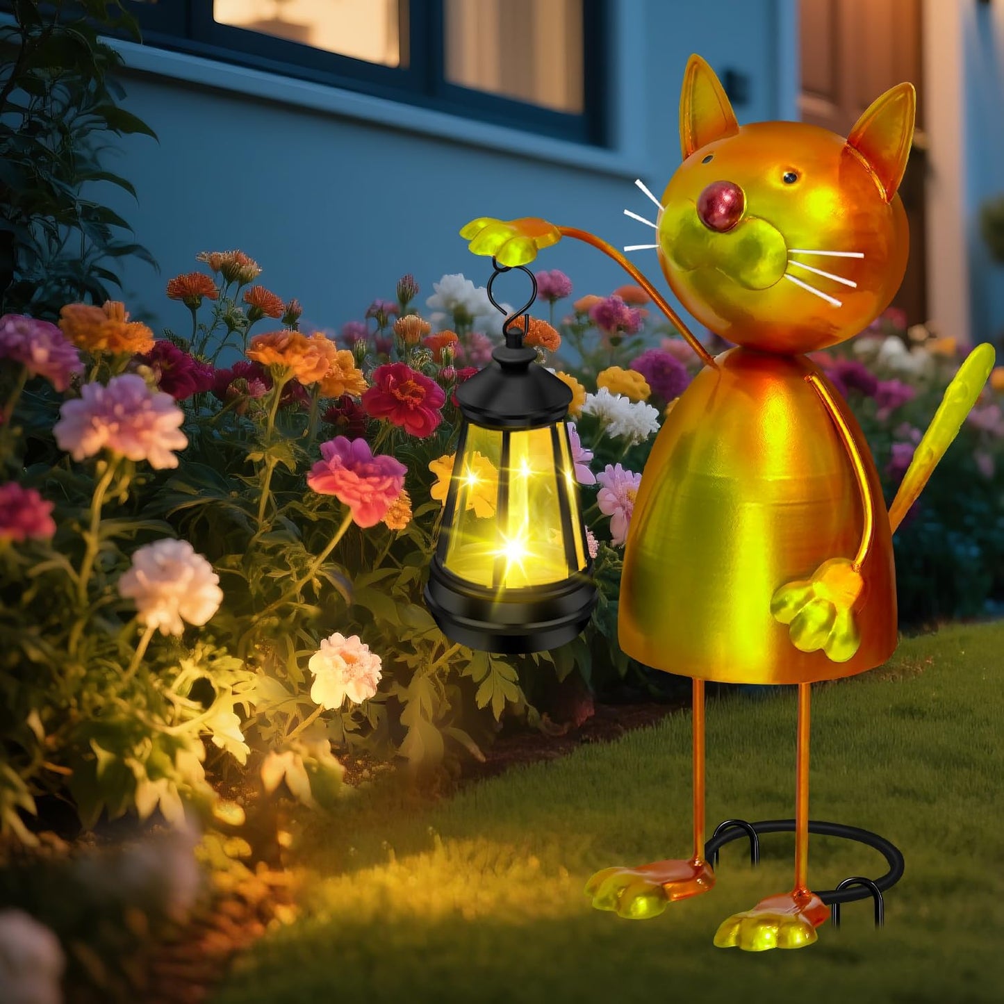 Solar Garden Decor Cat Statue with Solar Lights,13.78in Tall Metal Cat Figurines Decor,Birthday Gifts for Women Mom Grandma,Decorative Stakes for Yard Art Lawn Porch Patio Outside Decorations-VerdiqueGarden