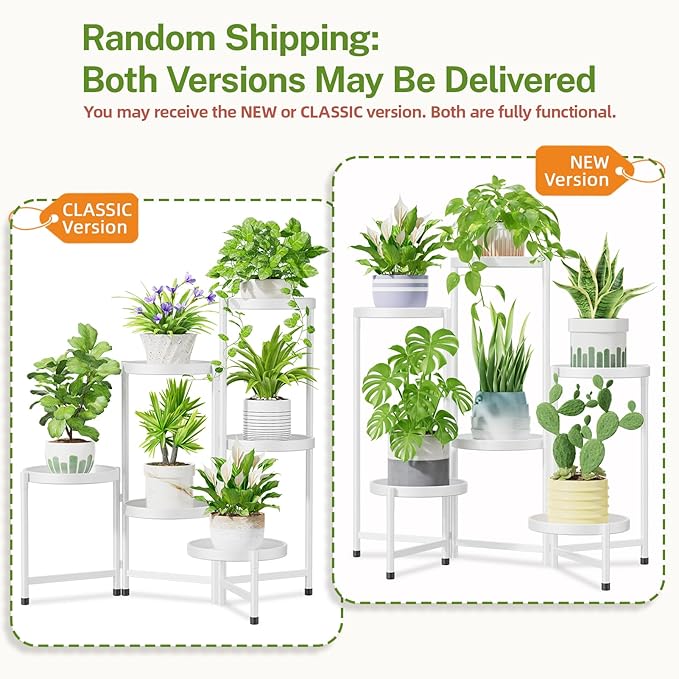 iDavosic.ly 6 Tier Large Plant Stand Indoor with 10 Inch Wide Tray, Tiered Corner Metal Outdoor Flower Display Holder Shelf, Folding Tall Rack for Patio Porch Living Room, White-VerdiqueGarden