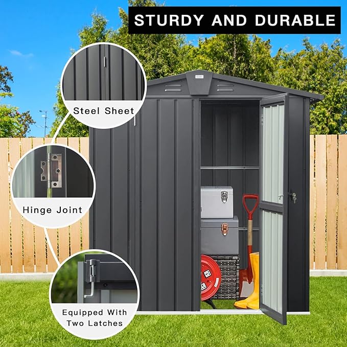 Domi Outdoor Storage Shed 5.7' x 3’, Metal Garden Shed with Galvanized Steel Frame for Bike, Tools, Lawn Mowers, Pool Toys, Outdoor Storage Cabinet with Lockable Door for Garden Lawn Patio (Dark Grey)-VerdiqueGarden
