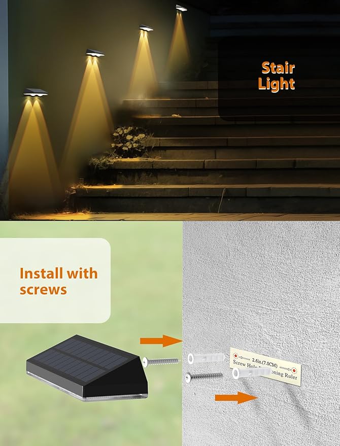 Solar Fence Lights ,Warm White & Cold White & Mixed Color 3 Modes Bright Lens LED Dusk to Dawn Deck Light, Fence Solar Lights Outdoor Waterproof,Solar Outdoor Lights for Backyard/Railing/Wall (4Pack)-VerdiqueGarden