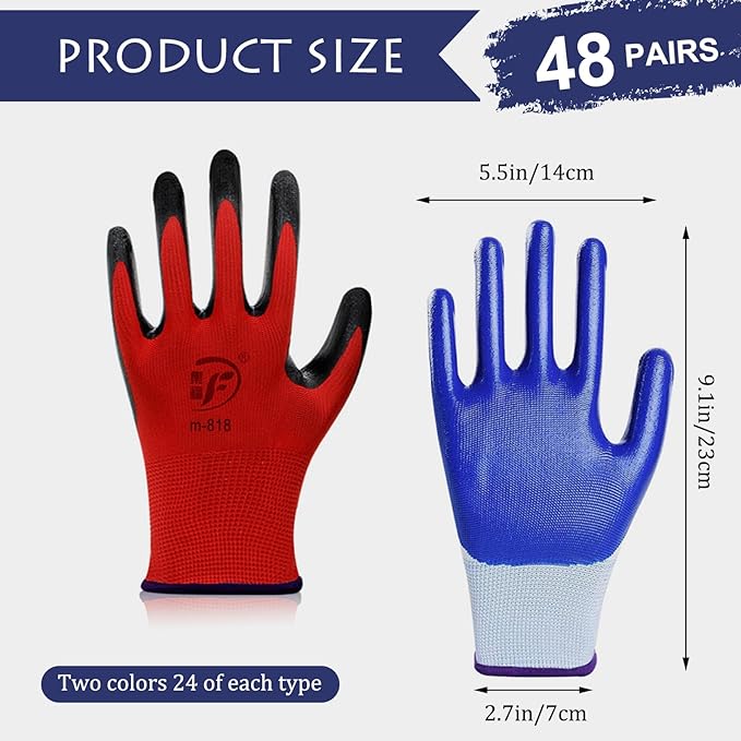 48 Pairs Garden Gloves for Women Men Breathable Rubber Coated Yard Safety Work Thorn Proof Work Gloves-VerdiqueGarden