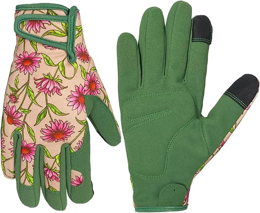 Gardening Gloves for Women, Garden Gloves with Touch Screen, Thorn Proof Puncture Resistant Working Gloves, Gardening Gifts for Women (Green with Pink Flowers, Medium)-VerdiqueGarden