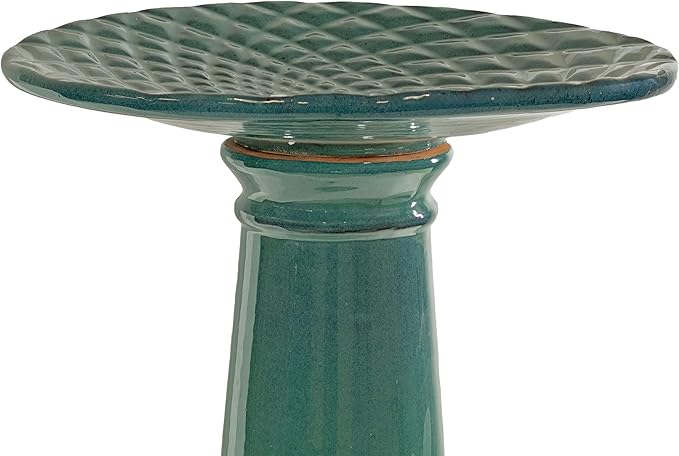 Sunnydaze Rennes Outdoor Ceramic Bird Bath - 22.5" H - UV- and Frost-Resistant - Glazed Bowl and Pedestal with Turquoise Finish-VerdiqueGarden