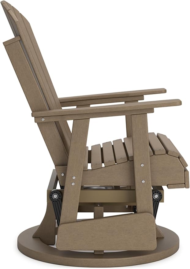 Signature Design by Ashley Hyland Wave Casual Weather Resistant HDPE Outdoor Swivel Glider Chair, Light Brown-VerdiqueGarden