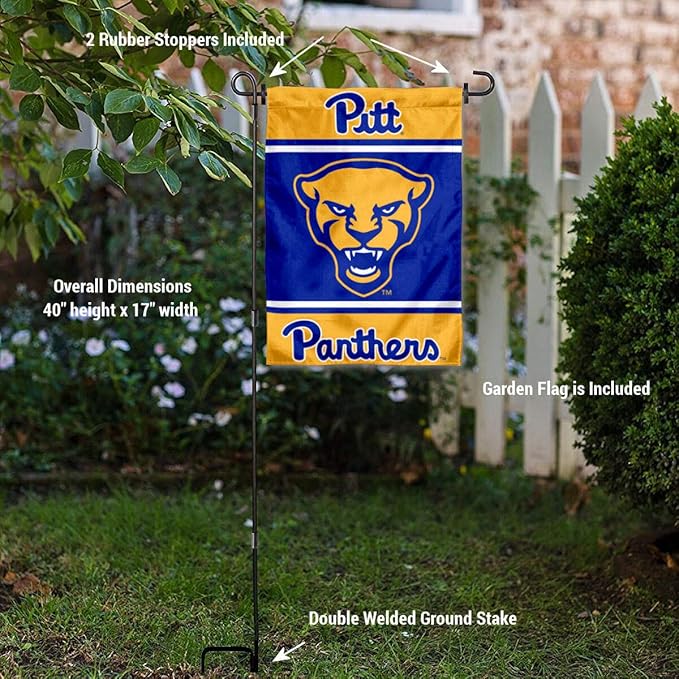 College Flags & Banners Co. Pittsburgh Panthers Garden Flag with Stand Holder-VerdiqueGarden