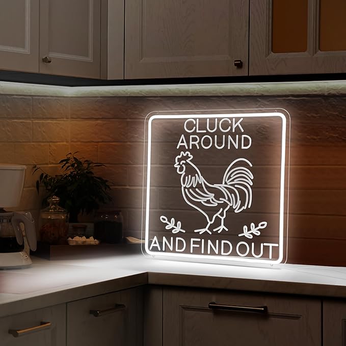 Funny Rooster Decor 16 X 16 Inch Large,Rooster Kitchen Decor Kitchen Sign Dimmable Neon Sign for Farmhouse,Rooster Gifts,Chicken Coop,Garden,Farm House Decoration-VerdiqueGarden
