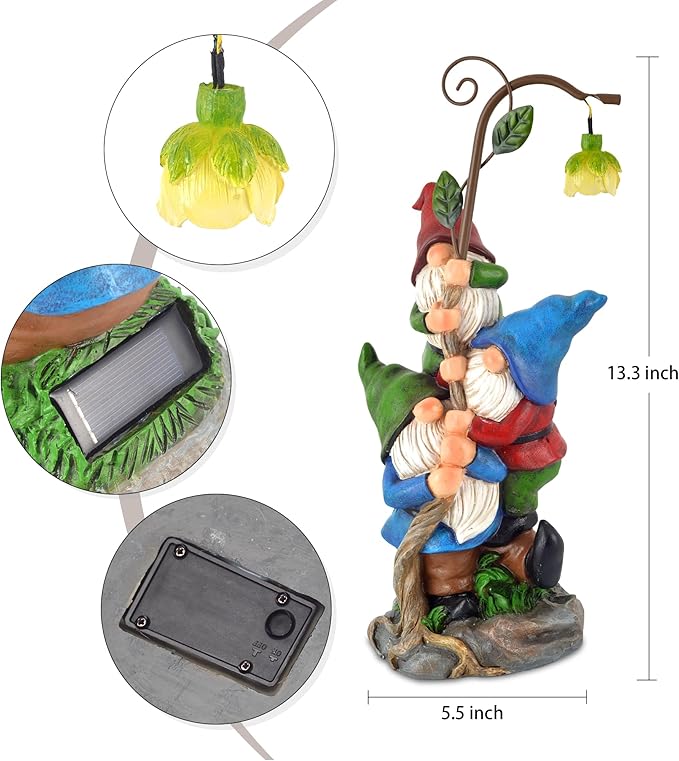 Gnome Figurine Garden Decor, Solar Resin Gnomes Outdoor Statue, Funny Gnome Gift Sculpture Decoration for Home Patio Yard Lawn Porch Ornament-VerdiqueGarden