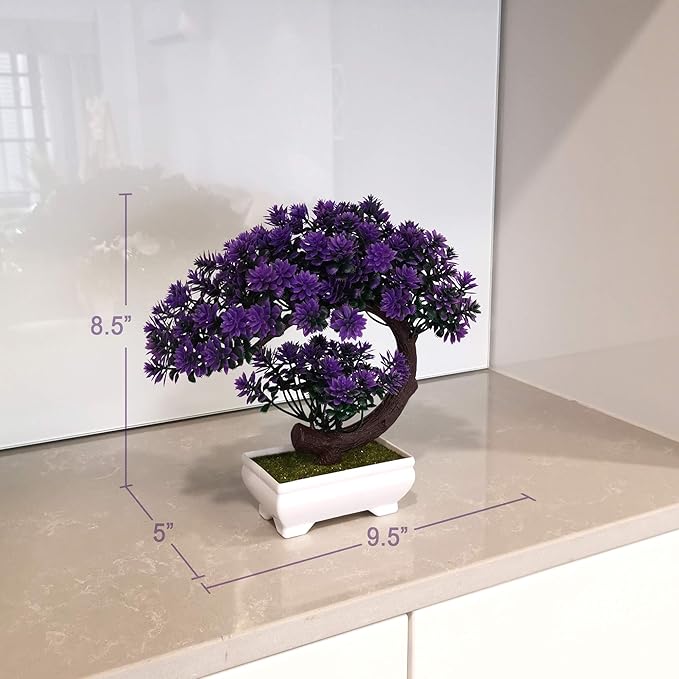 Small Artificial Plants Greenery Desktop Bonsai - Purple Plastic Fake Plants for Home Decor Indoor Bookshelf Office Desk Bathroom Room Decor, Tall 8.5"-VerdiqueGarden