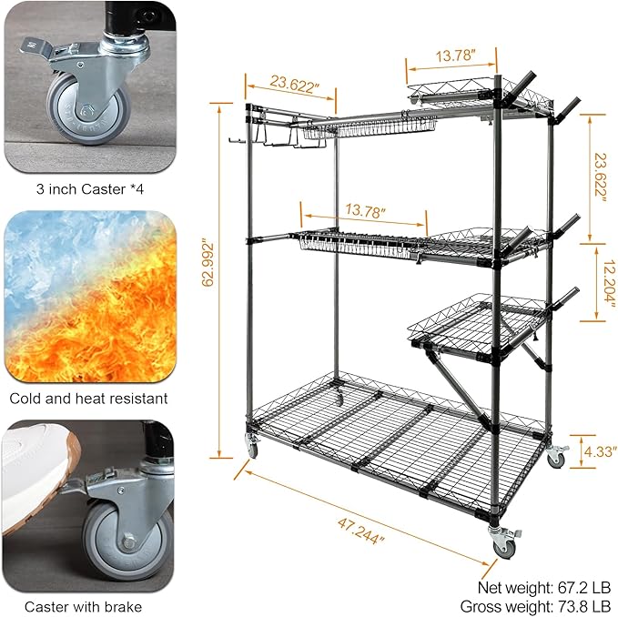 BIG Garden Tool Organizer with Wheels - Rolling Storage Rack - Multifunctional Cart-VerdiqueGarden