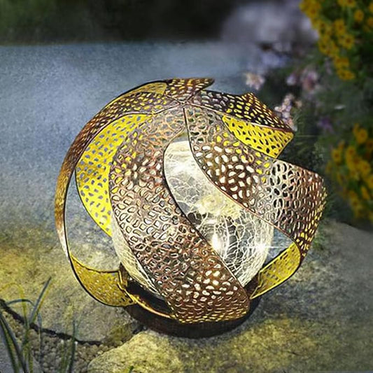 Huaxu Solar Lights Outdoor Garden Decor Waterproof Cracked Glass Globe LED Light Bronze Art Metal Retro Design Decorative Yard Patio Lawn Pathway Gift for Mom Women Anniversary Birthday-VerdiqueGarden