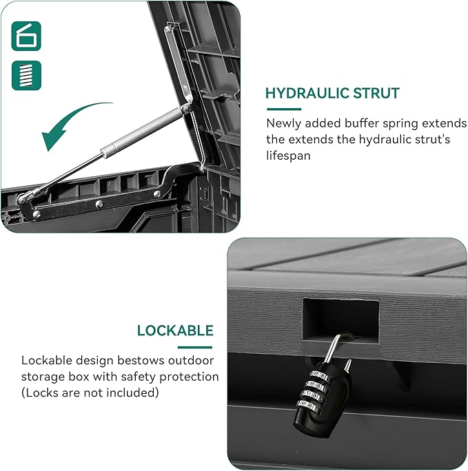 YITAHOME 80 Gallon Outdoor Storage Box, Large Water Resistant Resin Deck Box, Indoor Outdoor Lockable Storage Container for Patio, Garden, Cushions, Tools, Equipment (Dark Gray)-VerdiqueGarden