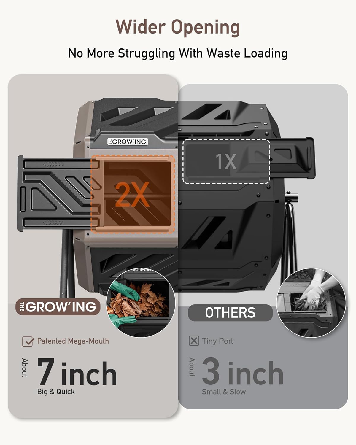 THEGROW'ING Updated 43 Gallon Compost Bin Outdoor, Fast Assemble Tumbling Composter, Dual Chamber Composter Tumbler, Rotating Compost Bin for Outside, Backyard, Garden and Yard, Coffee-VerdiqueGarden