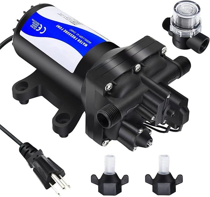 Water Pressure Booster Pump 110v Diapphragm Pump Inline Water Pump 75psi 5.5 GPM Self Priming RV Water Pump for Kitchen, Bathroom, RV, Marine Yacht, Caravan, Garden-VerdiqueGarden