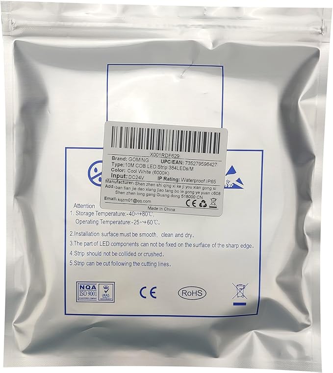 10M/32.8ft 24V COB LED Strip Light Waterproof IP65 Cool White 6000K Uniform Glow 3840LEDs CRI 93+ Flexible LED Tape Lights for DIY Cabinet Bedroom Kitchen Home Decor(No Power Supply)-VerdiqueGarden