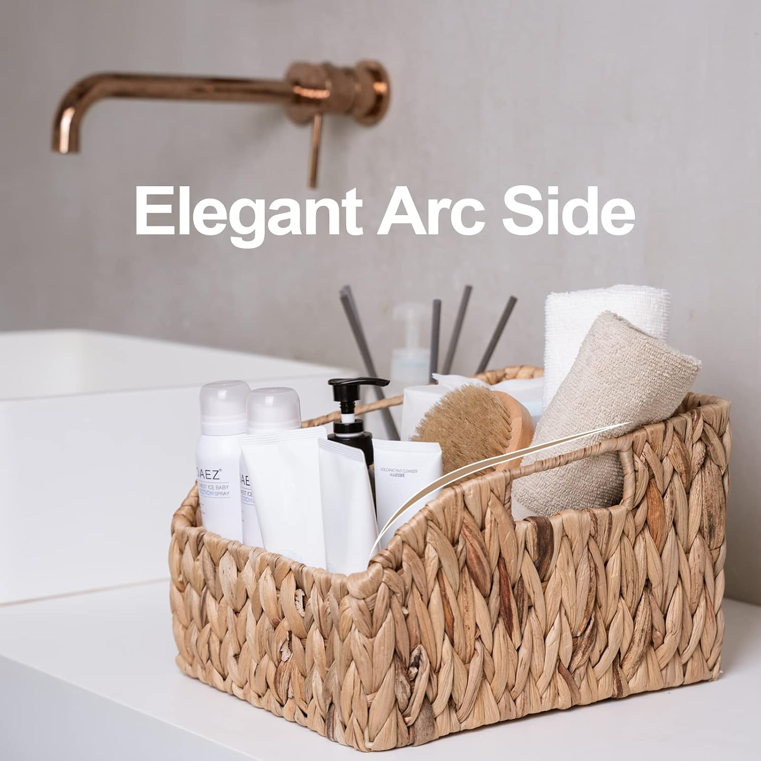 FairyHaus Wicker Baskets 2 Pack, Natural Large Wicker Baskets for Storage, Nesting Hand-woven Water Hyacinth Wicker Baskets for Organizing with Built-in Handles, 9"L x 11"W x 7"H-VerdiqueGarden