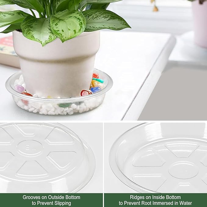 BORPEIN Plant Saucer (8,10,12inch, 18 Pack) Clear Plastic Plant Trays for Pots Indoors Outdoors,Thicker Flower Pot Saucers, Plant Plate to Catch Water-VerdiqueGarden