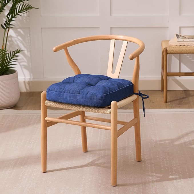 Chair Cushions for Dining Chairs, Dining Chair Cushions, Tufted Indoor Chair Pads with Ties & Non Slip Backing, Seat Cushions for Kitchen Chairs 16.5” x 16.5” x 3.5”, Set of 6, Navy Blue-VerdiqueGarden