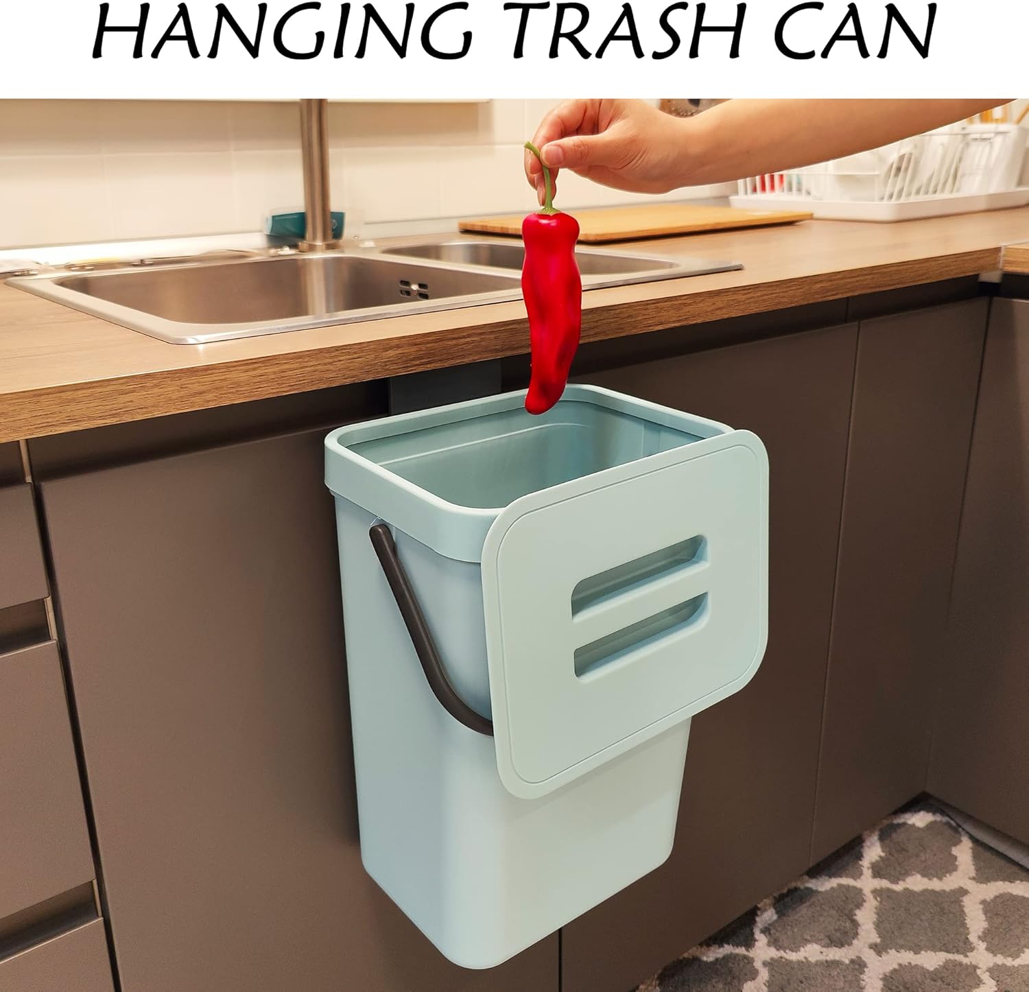 stonespace Compost Bin Kitchen, Under Sink Compost Bin Indoor Sealed, 3.2 Gallon/12L Compost Bucket for Kitchen, Wall Mounted Trash Can，Small Trash Can with Lid，1 Pack Blue-VerdiqueGarden