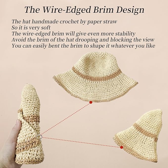 Floppy Big Beach Straw Hats for Women Foldable Summer Wide Brim Packable Sun Hat Womens Travel Straw Fedora Hat-VerdiqueGarden