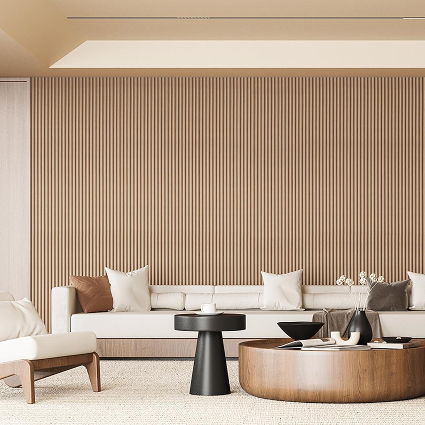 Art3d Fluted Wood Panel for Wall and Ceiling, Beaded Accent molding for Home Decoration, Pack of 4pcs + 1pc End-Trim, Size 108 x 5.7in.- Beaded Ashtree-VerdiqueGarden