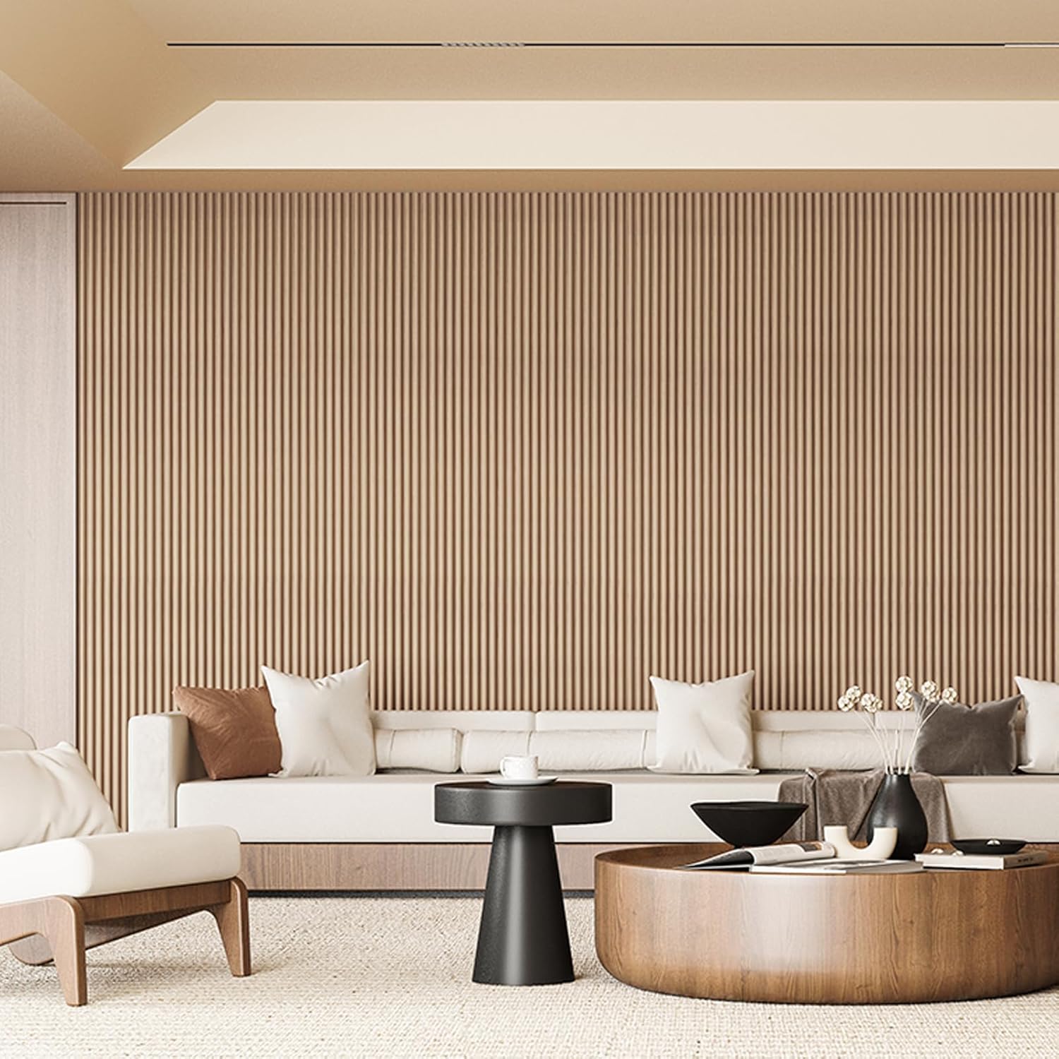 Art3d Fluted Wood Panel for Wall and Ceiling, Beaded Accent molding for Home Decoration, Pack of 4pcs + 1pc End-Trim, Size 108 x 5.7in.- Beaded Ashtree-VerdiqueGarden