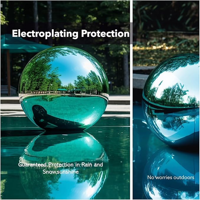 12 Inch Stainless Steel Gazing Globe,v2croft Hollow Ball Mirrored Surface Polished Shiny Sphere,Garden Stainless Steel Gazing Ball for Outdoor Lawn Pond Yard Ornament (Light Blue)-VerdiqueGarden