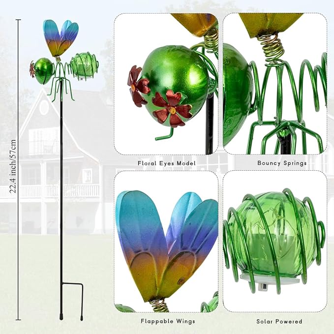 Insects Solar Garden Lights, 22.4" H Butterfly & Bee & Dragonfly & Ladybug Solar Stake Light, 4 Pcs Outdoor Statues Figurine Lights for Spring Garden Lawn Patio Yard Decoration-VerdiqueGarden