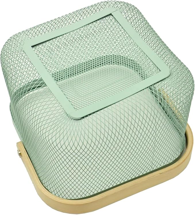 Metal Mesh Steel Basket, Storage Organizer Basket Multi-functional Hanging Kitchen Basket Fruit Basket Bin with Bamboo Handle, 9.84 x 10.2 x 7 inch, Mint Green-VerdiqueGarden